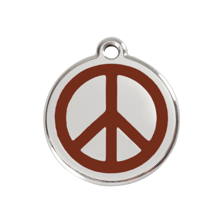 Vue avant - Médaille personnalisée pour chien Red Dingo Émail et acier inoxydable - Motif Paix - Brun - Größe M