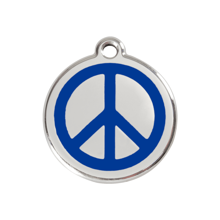 Vue avant - Médaille personnalisée pour chien Red Dingo Émail et acier inoxydable - Motif Paix - Bleu foncé - Größe M