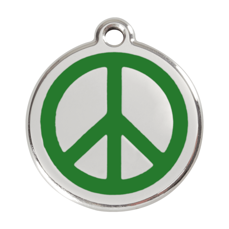 Vue avant - Médaille personnalisée pour chien Red Dingo Émail et acier inoxydable - Motif Paix - Vert - Größe L