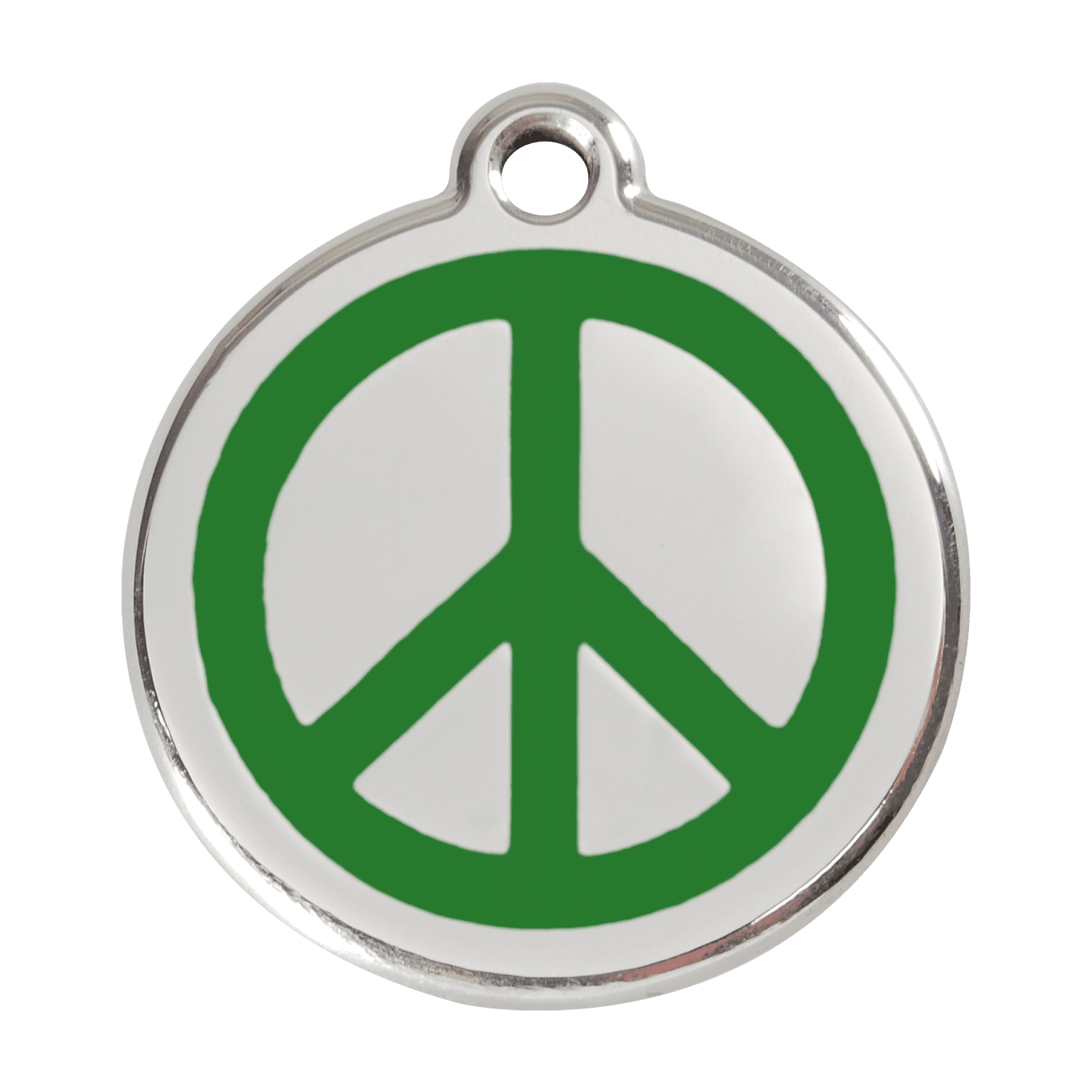 Vue avant - Médaille personnalisée pour chien Red Dingo Émail et acier inoxydable - Motif Paix - Vert - Größe L