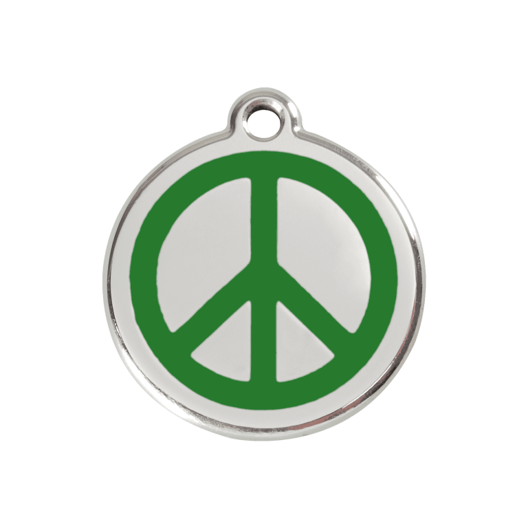 Vue avant - Médaille personnalisée pour chien ou chat - Red Dingo Émail et acier inoxydable - Motif Paix - Vert - Größe M