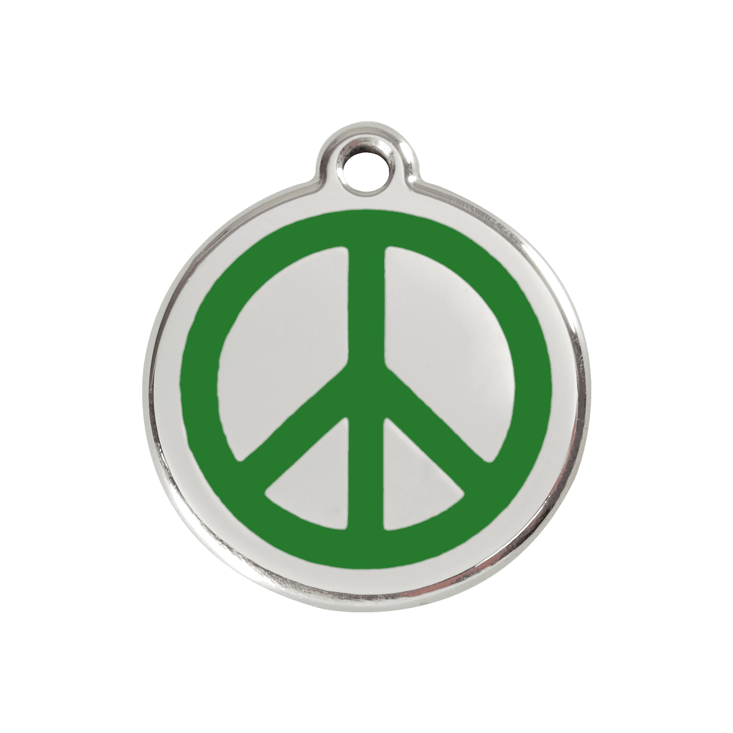 Vue avant - Médaille personnalisée pour chien ou chat - Red Dingo Émail et acier inoxydable - Motif Paix - Vert - Größe M