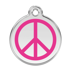 Hundemarke Peace Groß in leuchtendem Pink aus Emaille und Edelstahl