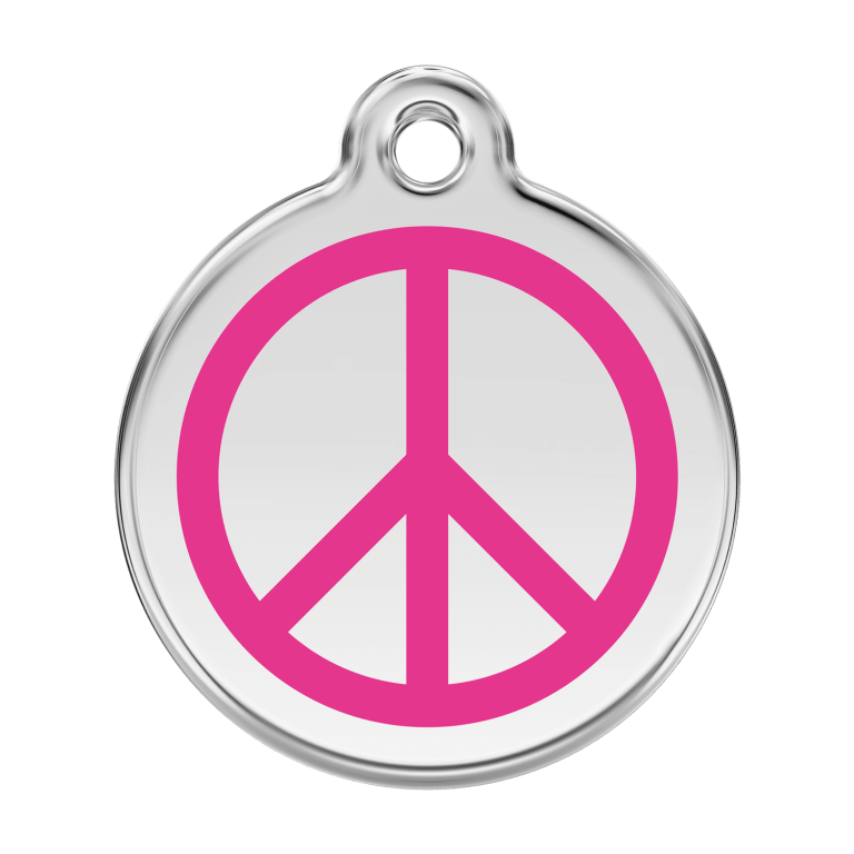 Vue avant - Médaille personnalisée pour chien Red Dingo Émail et acier inoxydable - Motif Paix - Rose vif - Größe L