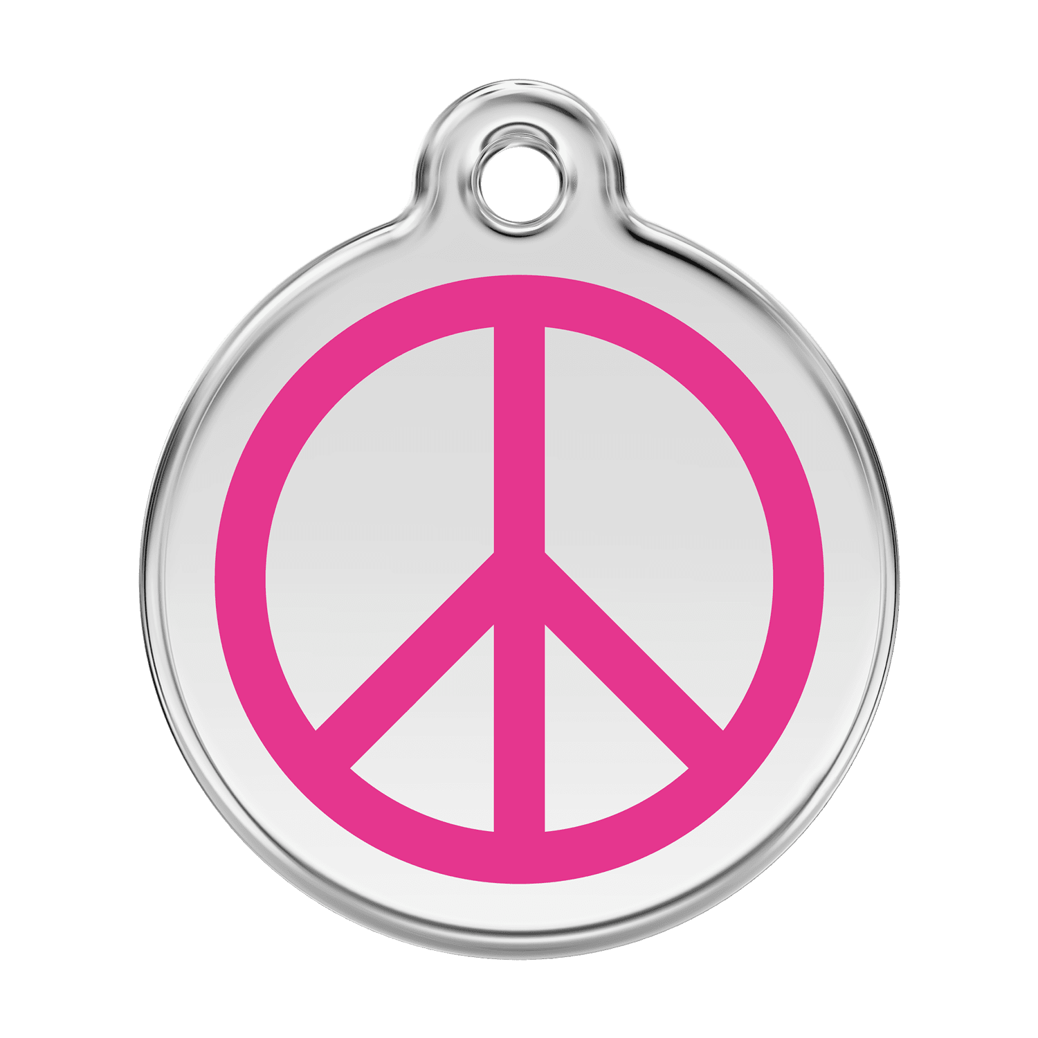Vue avant - Médaille personnalisée pour chien Red Dingo Émail et acier inoxydable - Motif Paix - Rose vif - Größe L
