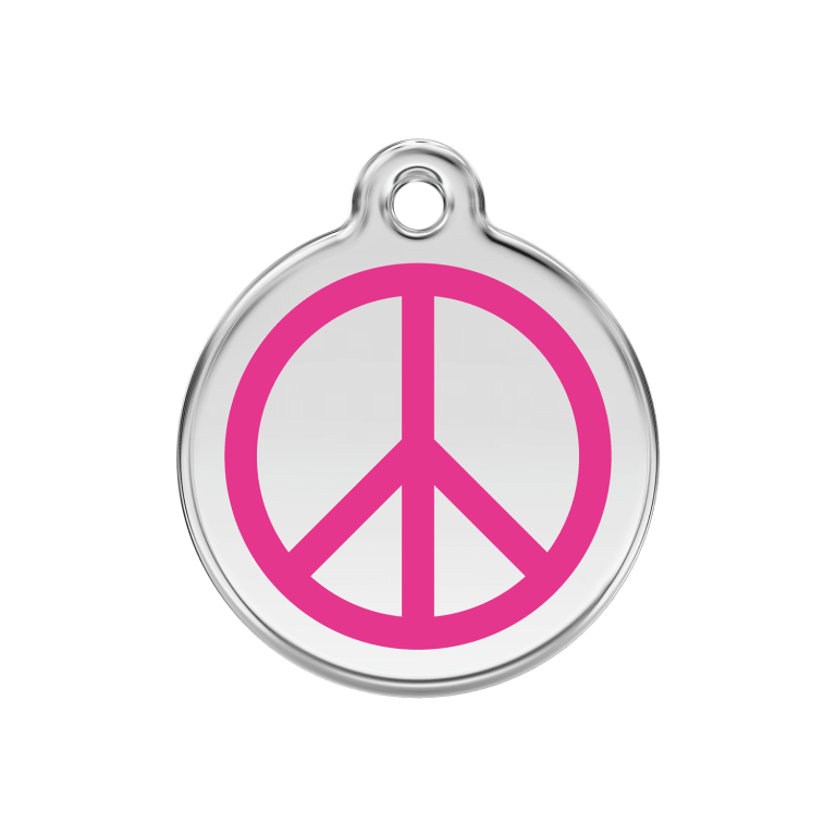Vue avant - Médaille personnalisée pour chien - Red Dingo Émail et acier inoxydable - Motif Paix - Rose vif - Größe M