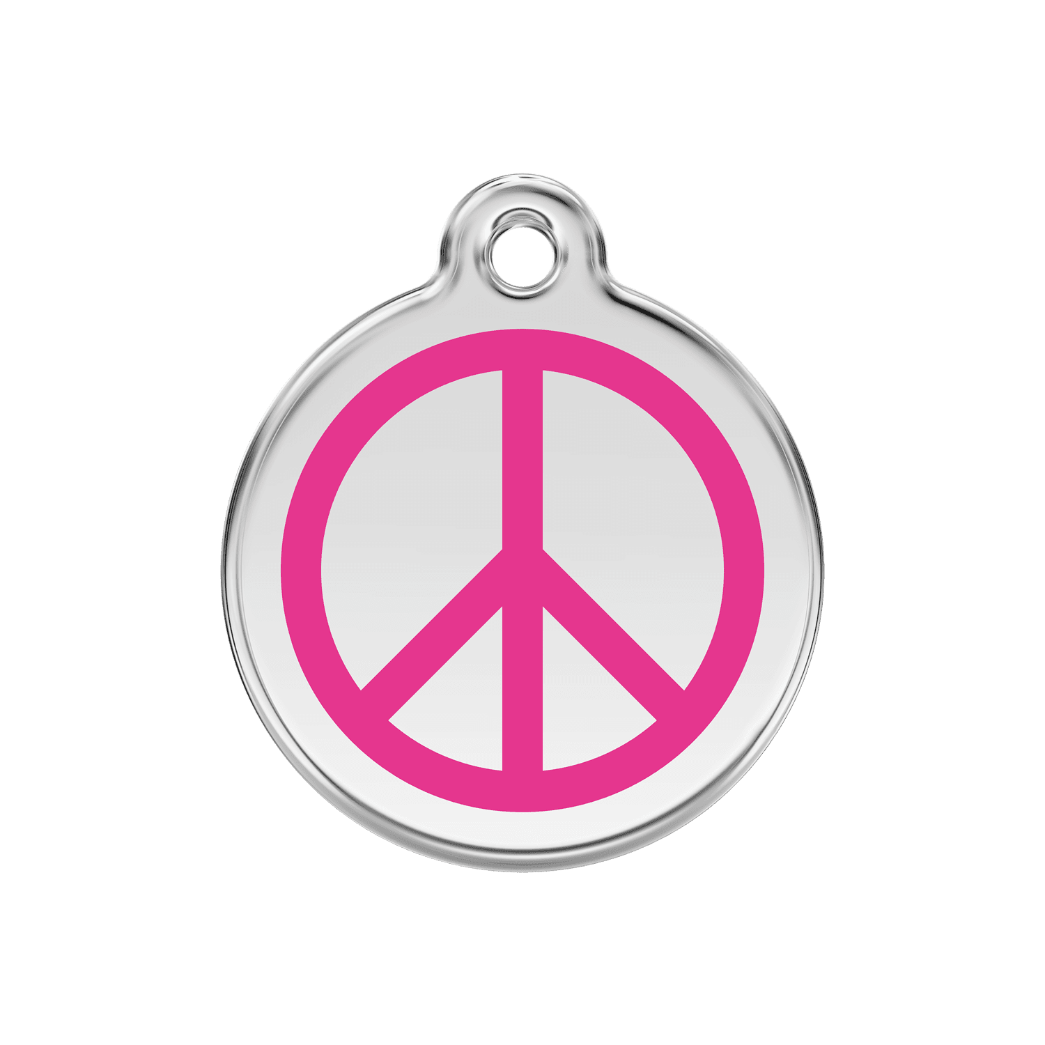 Vue avant - Médaille personnalisée pour chien - Red Dingo Émail et acier inoxydable - Motif Paix - Rose vif - Größe M