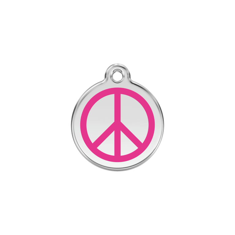 Vue avant - Médaille personnalisée pour chat en émail et acier inoxydable - Red Dingo - Motif Paix - Rose vif - Größe S