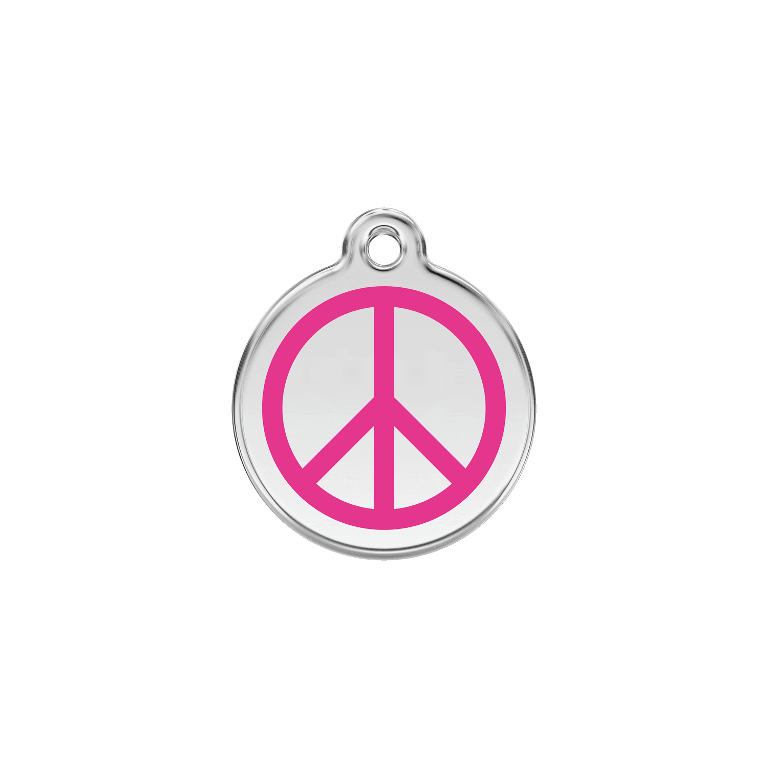 Vue avant - Médaille personnalisée pour chat en émail et acier inoxydable - Red Dingo - Motif Paix - Rose vif - Größe S