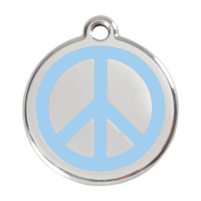Vue avant - Médaille personnalisée pour chien - Red Dingo Émail et acier inoxydable - Motif Paix - Bleu clair - Größe L