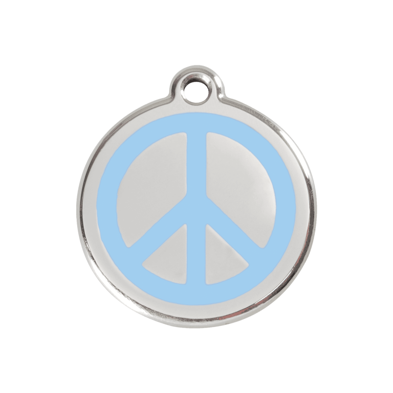 Vue avant - Médaille personnalisée pour chien Red Dingo Émail et acier inoxydable - Motif Paix - Bleu clair - Größe M