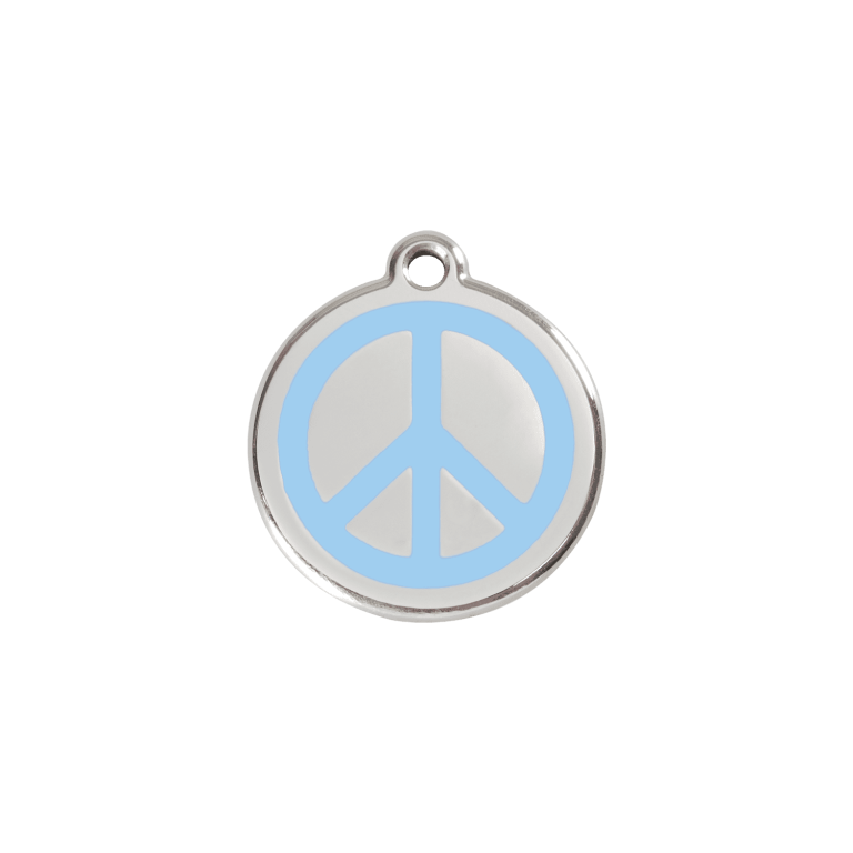 Vue avant - Médaille personnalisée pour chat ou chien - Red Dingo Émail et acier inoxydable - Motif Paix - Bleu clair - Größe S