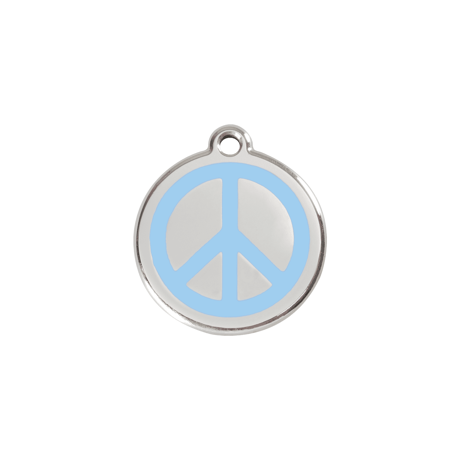 Vue avant - Médaille personnalisée pour chat ou chien - Red Dingo Émail et acier inoxydable - Motif Paix - Bleu clair - Größe S