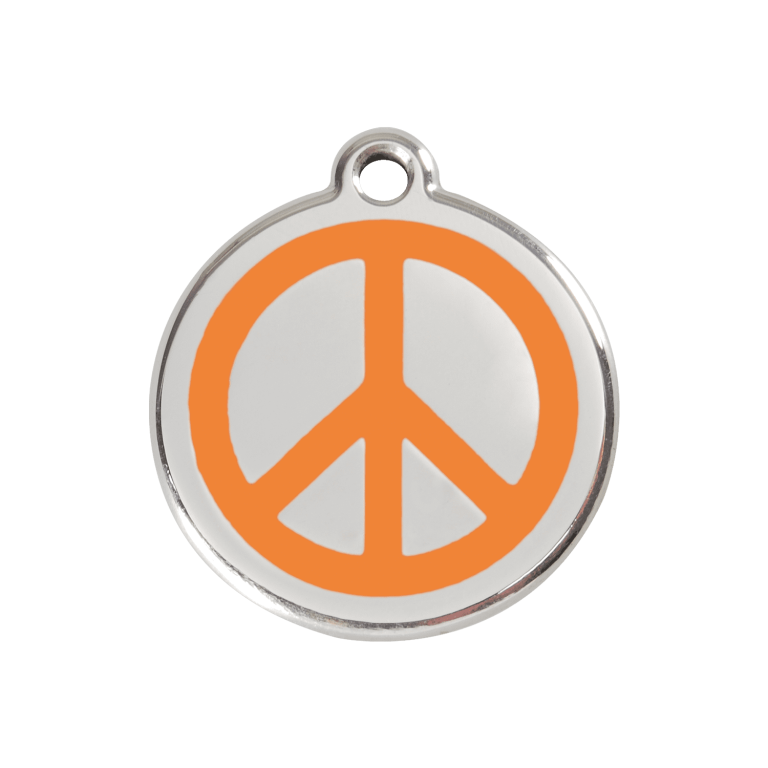 Vue avant - Médaille personnalisée pour chien Red Dingo Émail et acier inoxydable - Motif Paix - Orange - Größe M