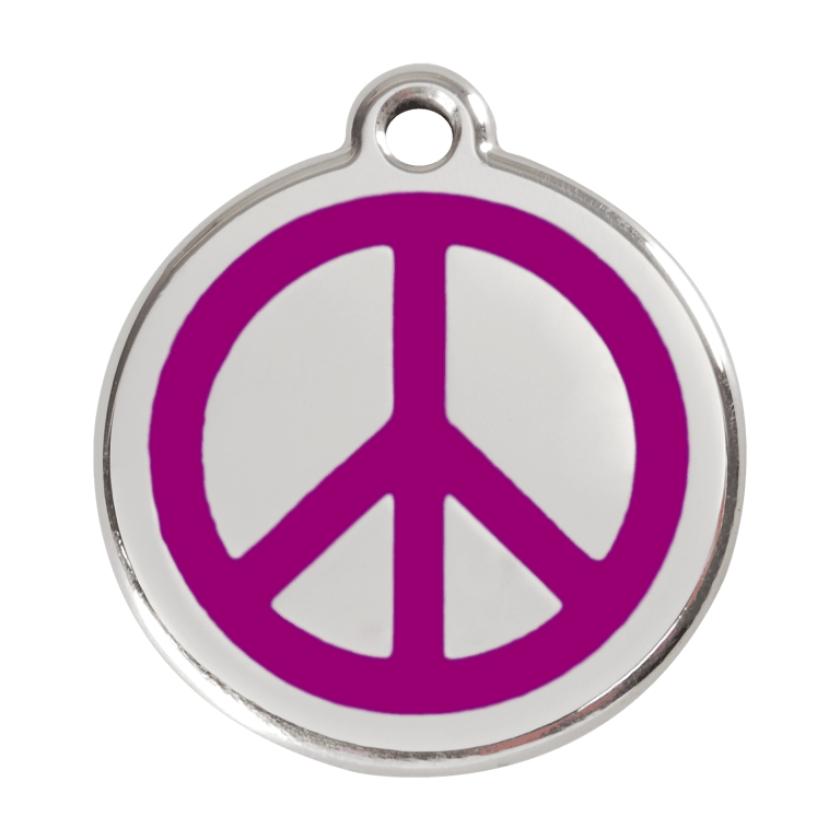 Vue avant - Médaille personnalisée pour chien - Red Dingo Émail et acier inoxydable - Motif Paix - Violet - Größe L