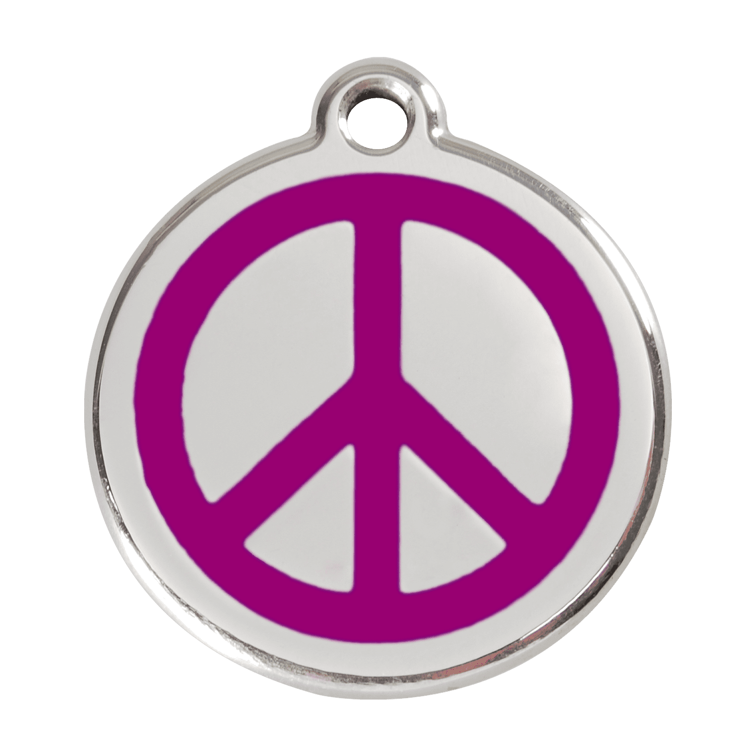 Vue avant - Médaille personnalisée pour chien - Red Dingo Émail et acier inoxydable - Motif Paix - Violet - Größe L