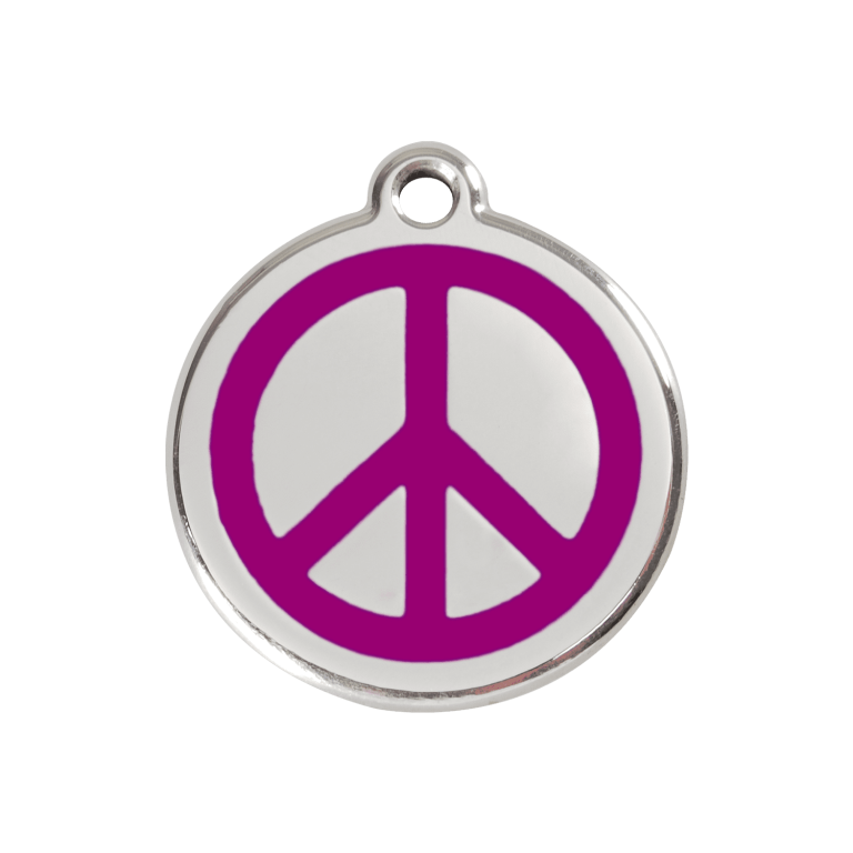 Vue avant - Médaille personnalisée pour chien ou chat - Red Dingo Émail et acier inoxydable - Motif Paix - Violet - Größe M