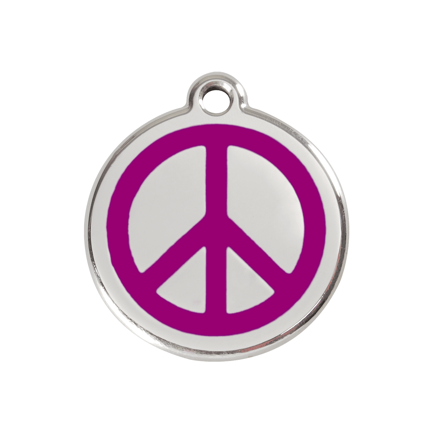 Vue avant - Médaille personnalisée pour chien ou chat - Red Dingo Émail et acier inoxydable - Motif Paix - Violet - Größe M