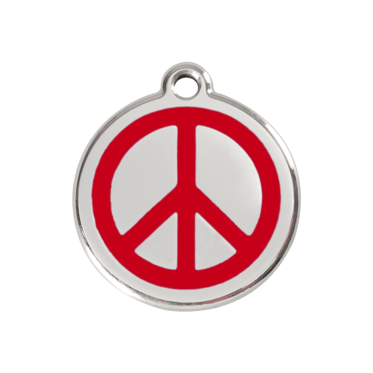 Vue avant - Médaille personnalisable pour chien Red Dingo Émail et acier inoxydable - Motif Paix - Rouge - Größe M
