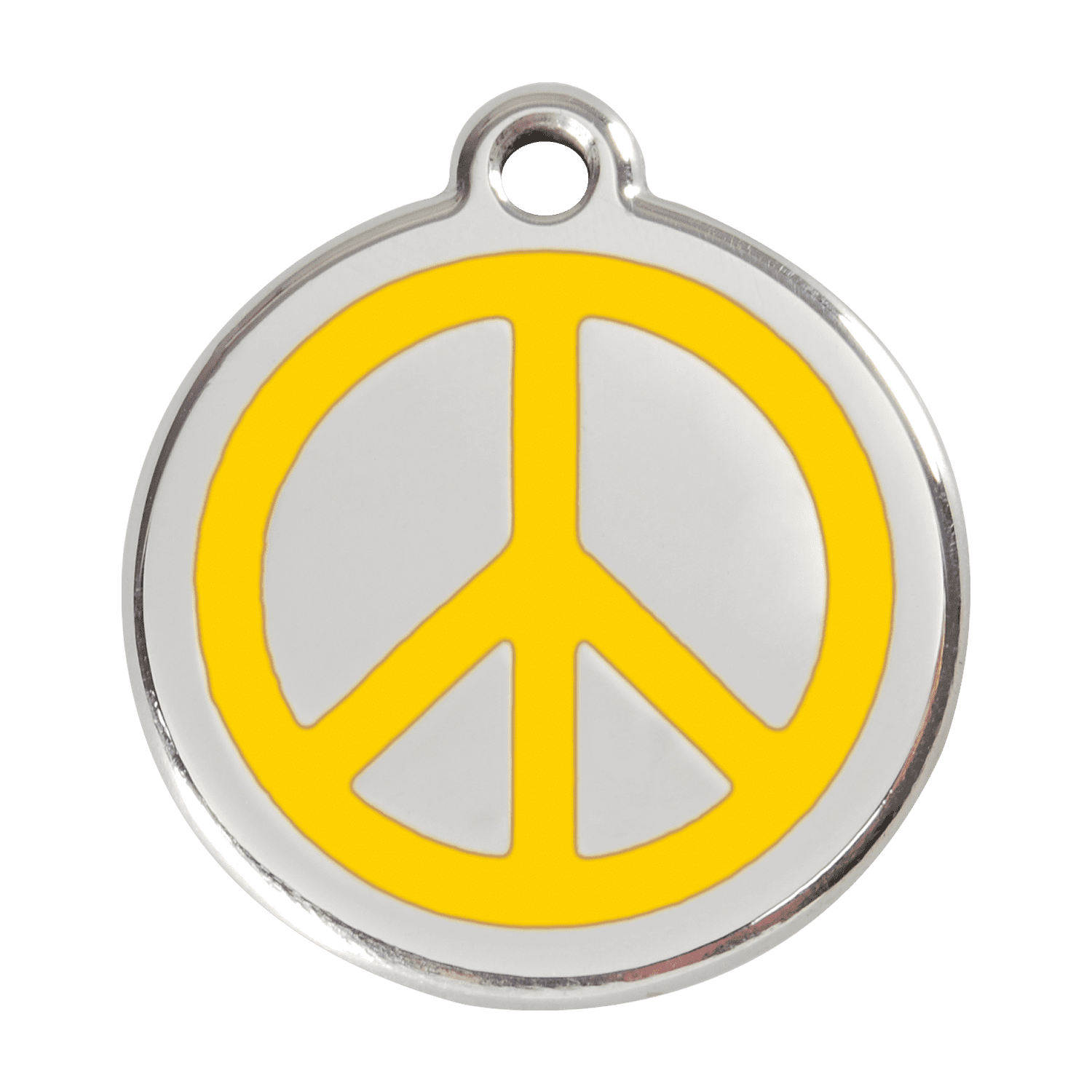 Vue avant - Médaille personnalisée pour chien - Red Dingo Émail et acier inoxydable - Motif Paix Jaune - Größe L