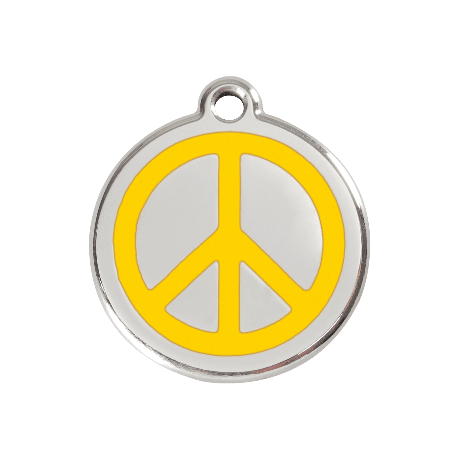 Vue avant - Médaille personnalisée pour chien Red Dingo Émail et acier inoxydable - Motif Paix Jaune - Größe M