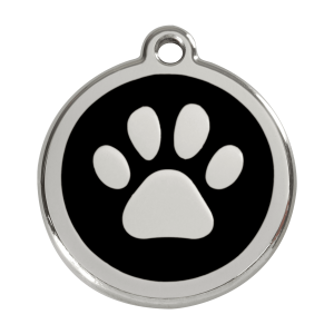 Hundemarke groß mit schwarzem Pfotenabdruck aus Emaille und Edelstahl