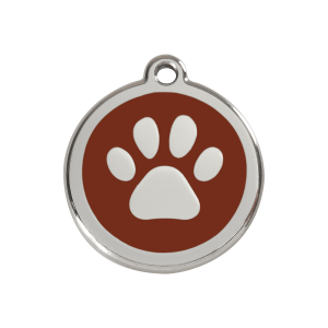Hundemarke M mit braunem Pfotenabdruck aus Emaille und Edelstahl