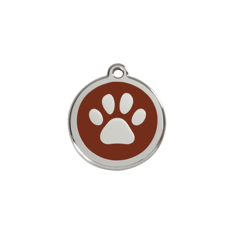 Vue avant - Médaille personnalisée pour chien/chat Red Dingo Émail et acier inoxydable - Empreinte de patte - Brun - Größe S