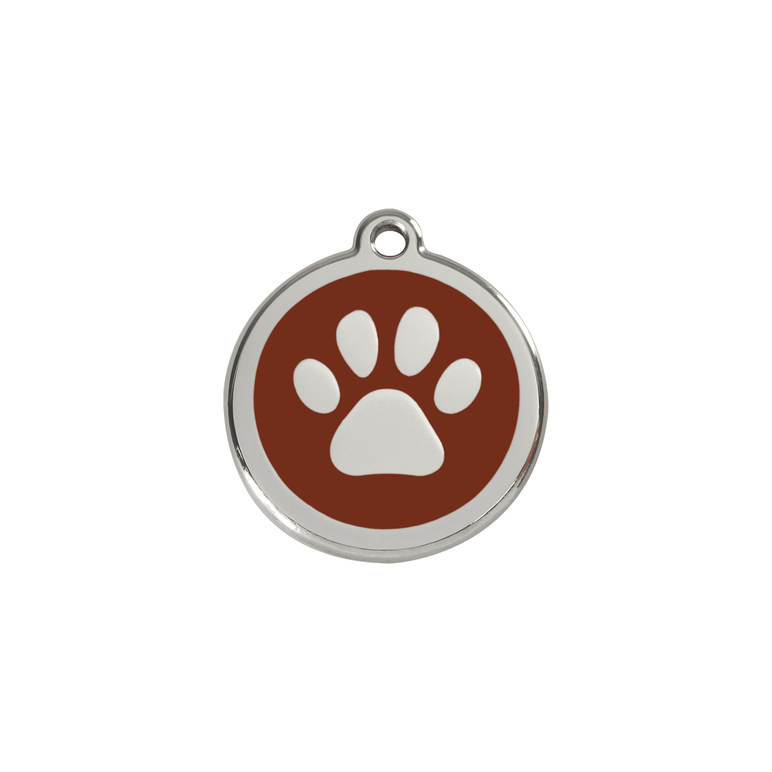 Vue avant - Médaille personnalisée pour chien/chat Red Dingo Émail et acier inoxydable - Empreinte de patte - Brun - Größe S