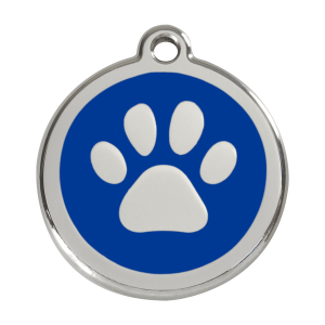 Hundemarke groß mit dunkelblauem Pfotenabdruck aus Emaille und Edelstahl