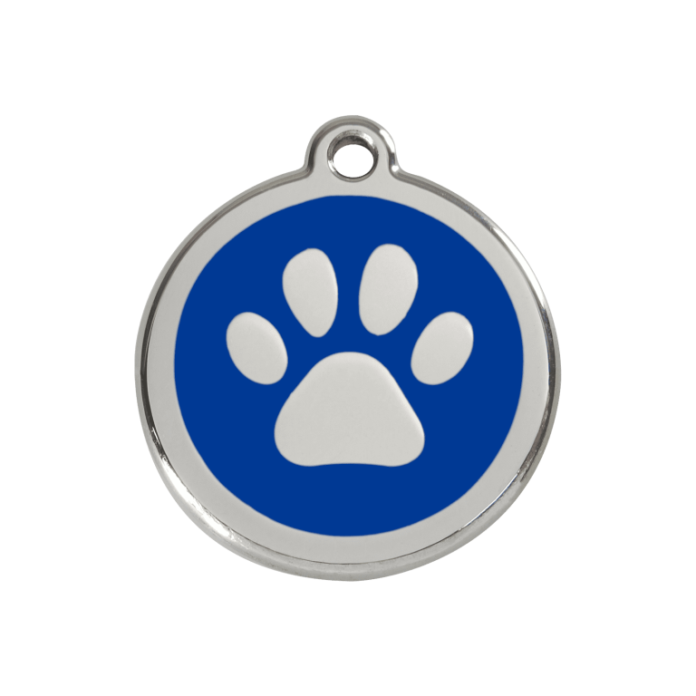 Vue avant - Médaille personnalisée pour chien ou chat - Empreinte de patte bleu foncé - Red Dingo