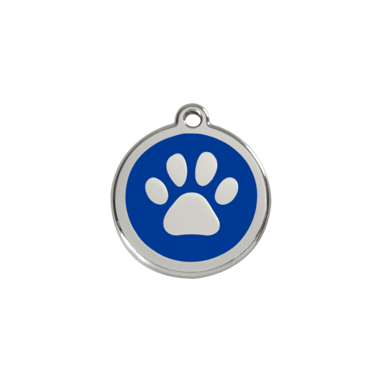 Vue avant - Médaille personnalisée pour chien/chat Red Dingo Émail/Acier inoxydable - Empreinte de patte - Bleu foncé - Größe S