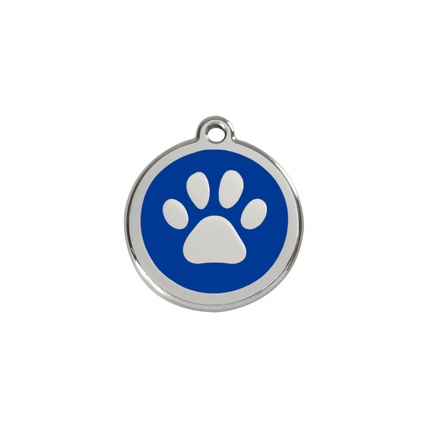 Vue avant - Médaille personnalisée pour chien/chat Red Dingo Émail/Acier inoxydable - Empreinte de patte - Bleu foncé - Größe S