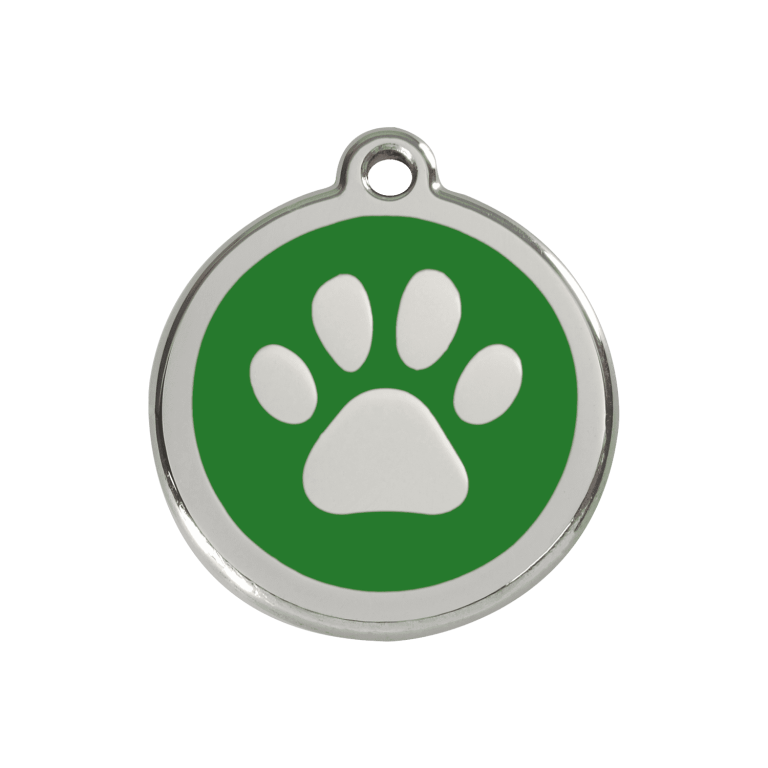 Vue avant - Médaille personnalisable pour chien ou chat - Empreinte de patte vert Red Dingo 01-PP-GR-ME