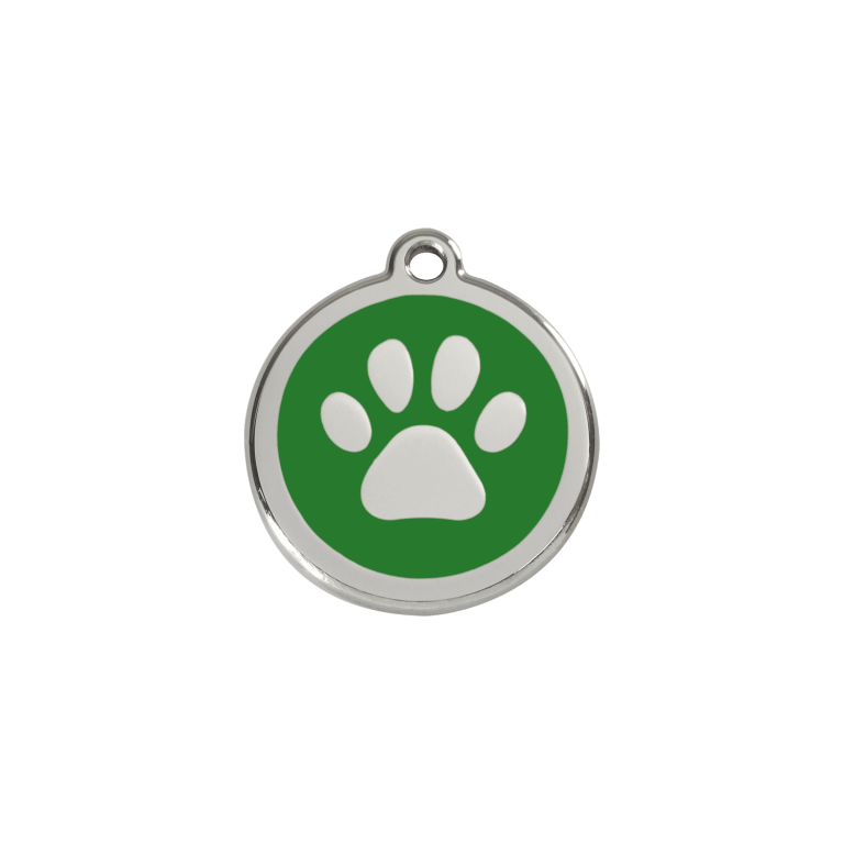 Vue avant - Médaille personnalisée pour chien/chat Red Dingo Émail et acier inoxydable - Empreinte de patte - Vert - Größe S