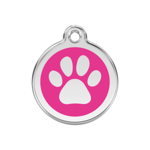 Hundemarke M mit pinker Pfotenabdruck-Verzierung aus Emaille und Edelstahl