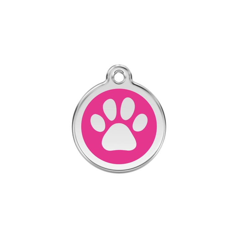 Vue avant - Médaille personnalisable pour chien/chat Red Dingo Émail/Acier inoxydable - Empreinte de patte - Rose vif - Größe S