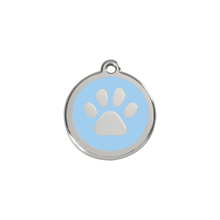 Vue avant - Médaille personnalisable pour chien/chat Red Dingo Émail/Acier inoxydable Bleu clair - Empreinte de patte - Größe S