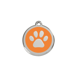 Katzenmarke S Orange mit Pfotenabdruck aus Emaille und Edelstahl für Katzen