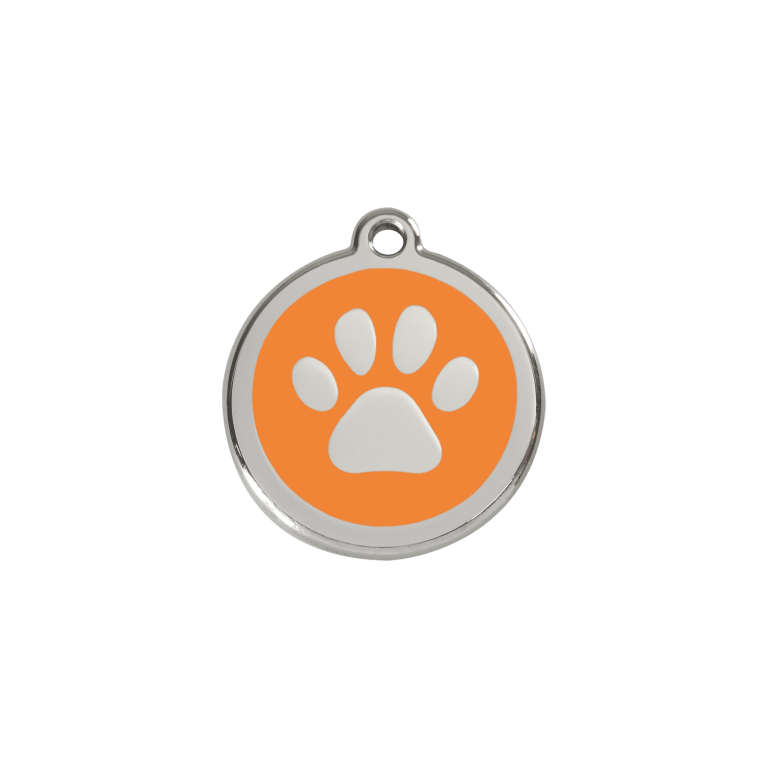 Vue avant - Médaille personnalisable pour chien/chat Red Dingo Émail/Acier inoxydable Orange S - Empreinte de patte
