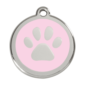 Hundemarke groß mit rosa Pfotenabdruck aus Emaille und Edelstahl