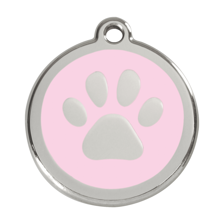 Vue avant - Médaille personnalisable pour chien ou chat - Empreinte de patte rose Red Dingo 01-PP-PK-LG