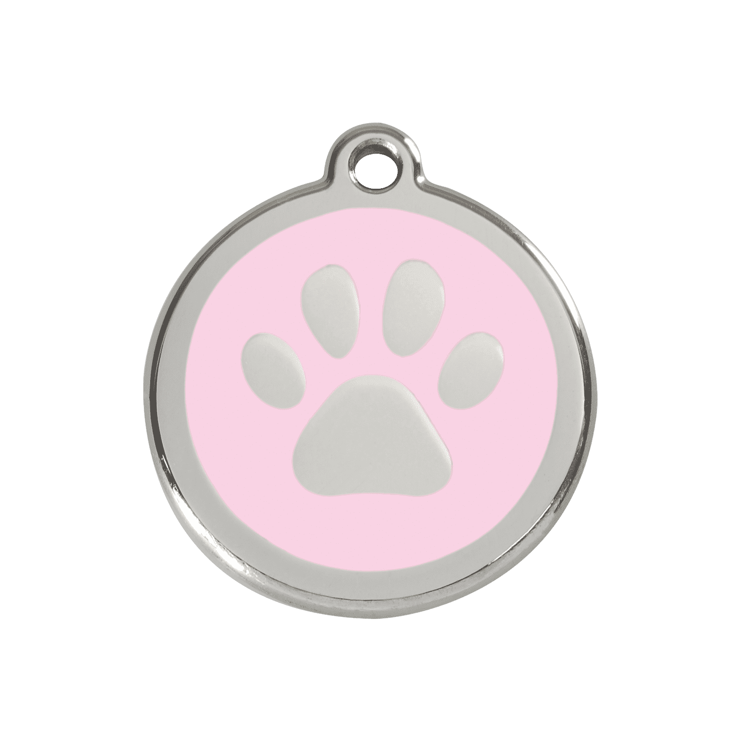 Vue avant - Médaille personnalisée pour chien/chat Red Dingo Émail et acier inoxydable - Empreinte de patte rose - Größe M