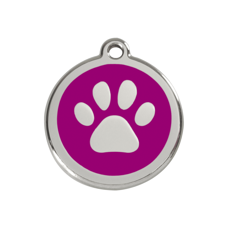 Vue avant - Médaille personnalisée pour chien/chat Red Dingo Émail/Acier inoxydable Empreinte de patte Violet 30.00mm