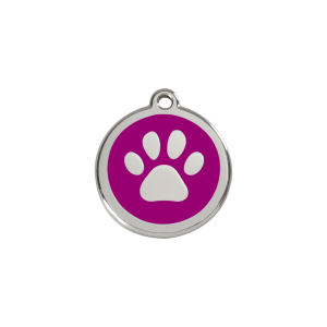 Hundemarke klein mit Pfotenabdruck in Violett aus Emaille und Edelstahl