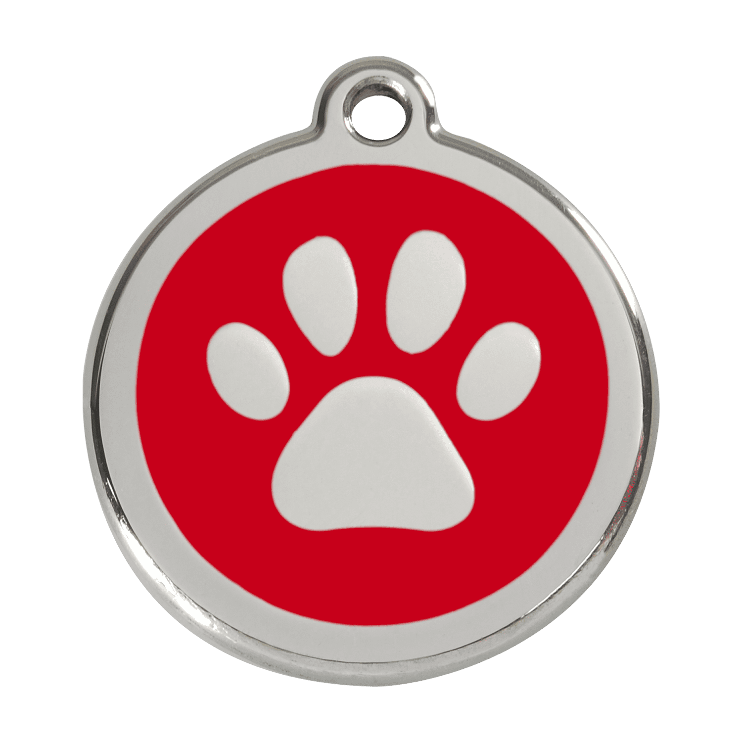 Vue avant - Médaille personnalisée pour chien Red Dingo Émail et acier inoxydable Empreinte de patte Rouge - Größe L
