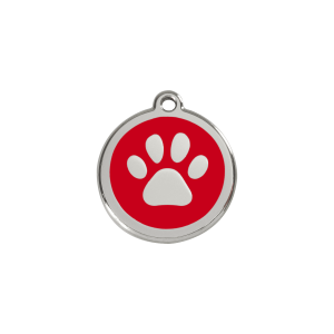 Hundemarke S mit rotem Pfotenabdruck für kleine Hunde