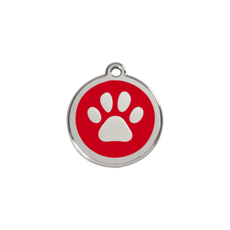 Vue avant - Médaille personnalisable pour chien/chat Red Dingo Émail/Acier inoxydable - Empreinte de patte - Rouge - Größe S
