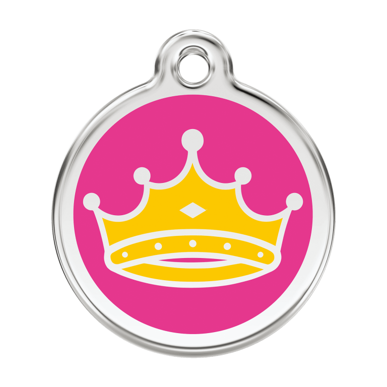 Vue avant - "Médaille personnalisée pour chien Red Dingo Émail et acier inoxydable - Motif Reine - Rose vif - Größe L"