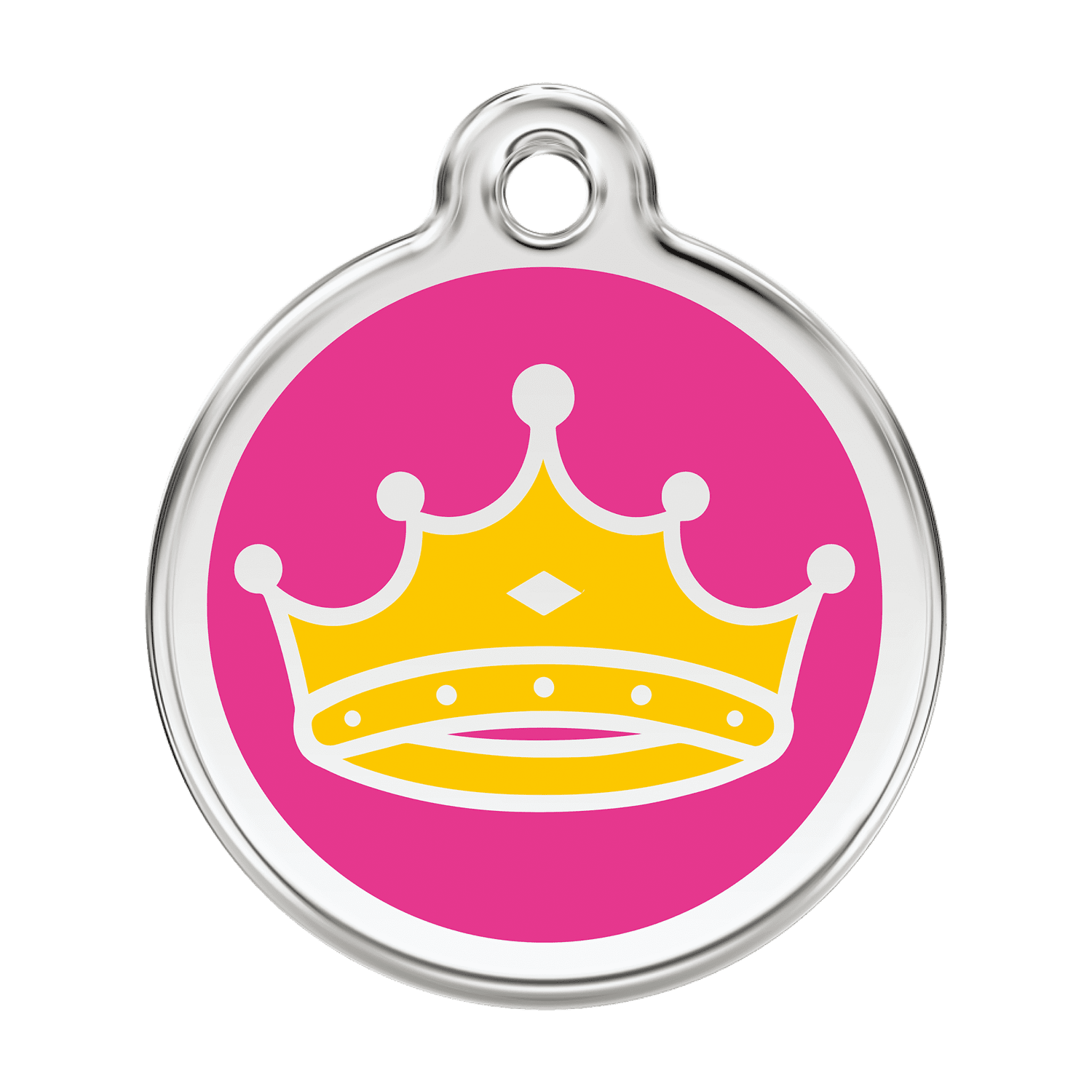 Vue avant - "Médaille personnalisée pour chien Red Dingo Émail et acier inoxydable - Motif Reine - Rose vif - Größe L"